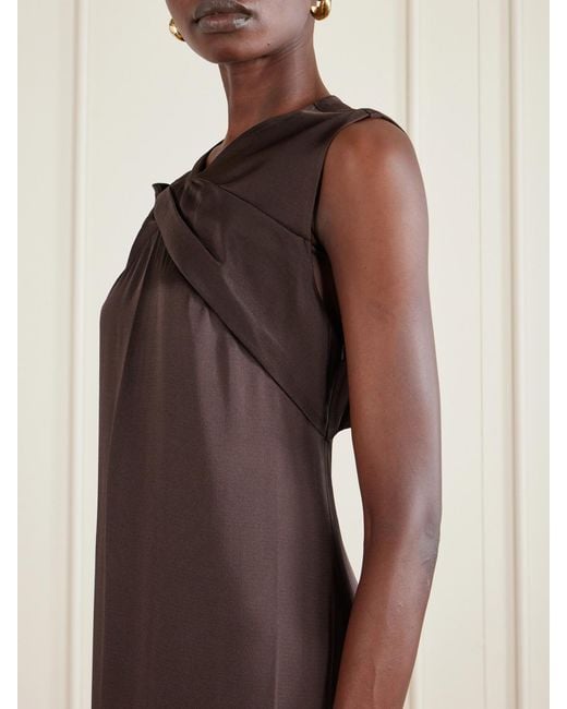 LIBEROWE Brown Siena Pleated Satin-Crepe Gown