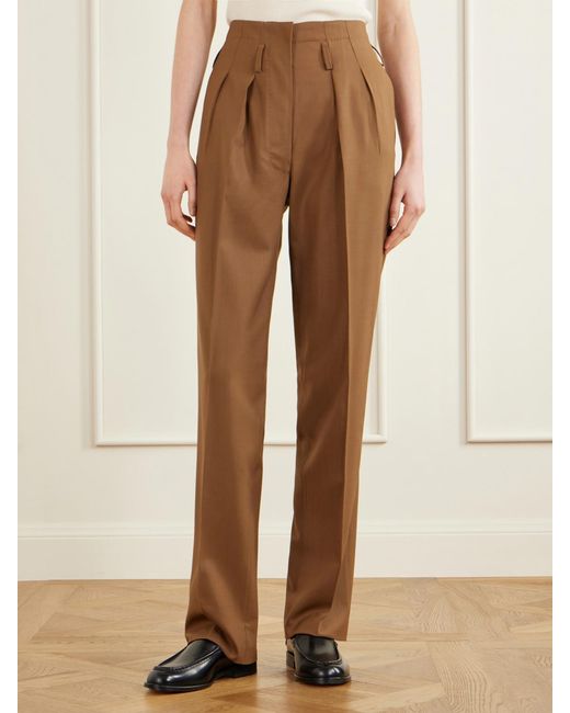 Giuliva Heritage Brown High-Rise Pleated Wool Tapered Pants