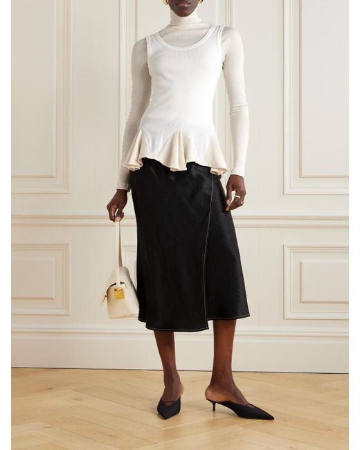 Conner Ives Natural Layered Ribbed Cotton Turtleneck Top