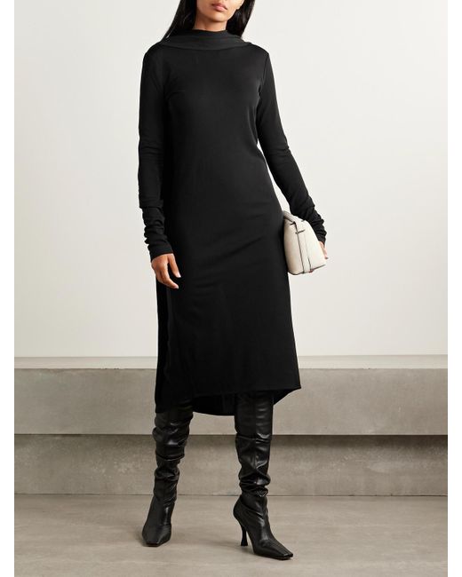 Totême Black Cape-Effect Jersey Midi Dress