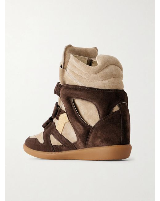 Isabel Marant Brown Bekett Leather-Trimmed Suede High-Top Wedge Sneakers