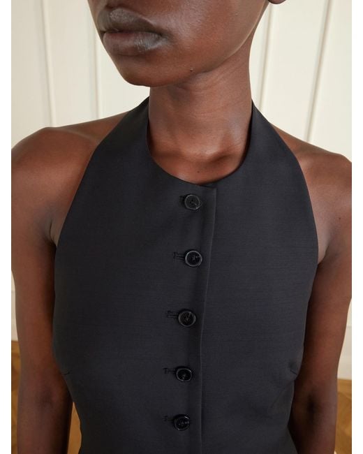 Heirlome Blue Sarah Wool And Silk-Blend Halterneck Midi Dress