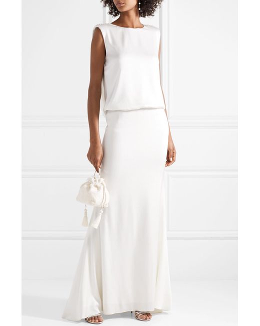 Lyst Rachel Zoe Ava Lace Trimmed Satin Crepe Gown In White Rachel Zoe White Ava Lace Trimmed Satin Crepe Gown Lyst