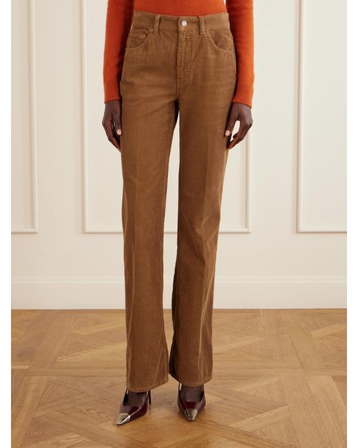 Saint Laurent Brown Cotton-Corduroy High-Rise Flared Pants