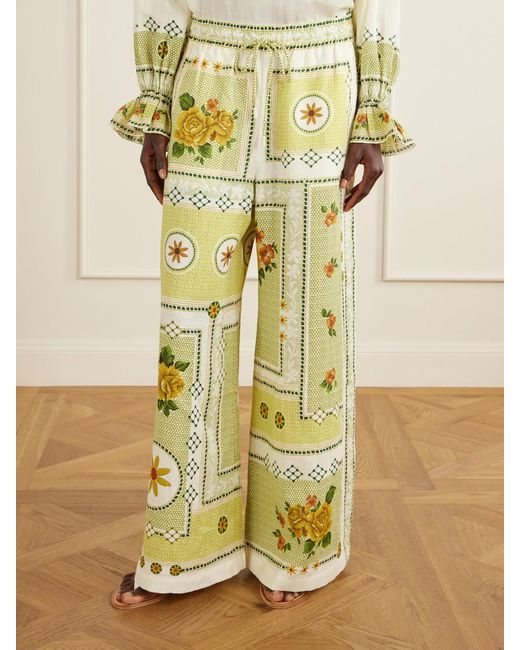 ALÉMAIS Metallic Dixie Knotted Floral-Print Linen Pants