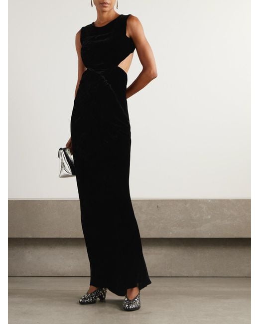 Rick Owens Black Twisted Open-Back Cutout Velvet Gown