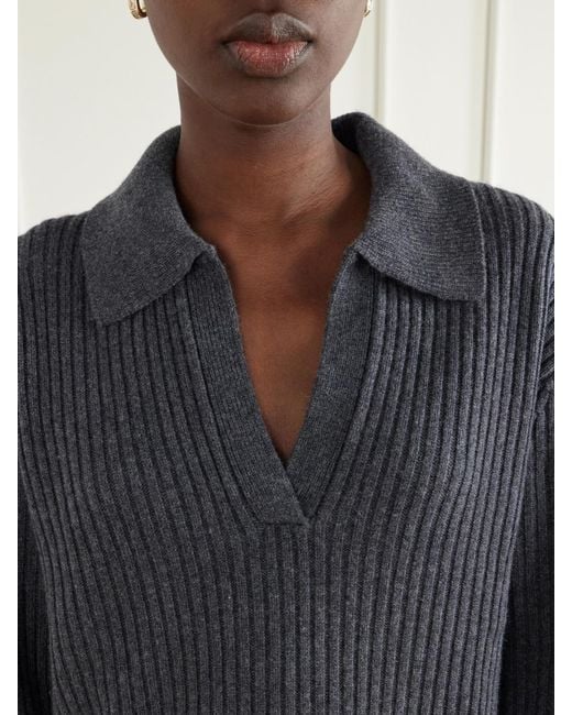 Jonathan Simkhai Blue Natalia Fringed Ribbed Wool And Recycled Cashmere-Blend Polo Sweater