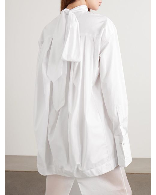Dries Van Noten White Tie-Detailed Gathered Cotton-Poplin Shirt
