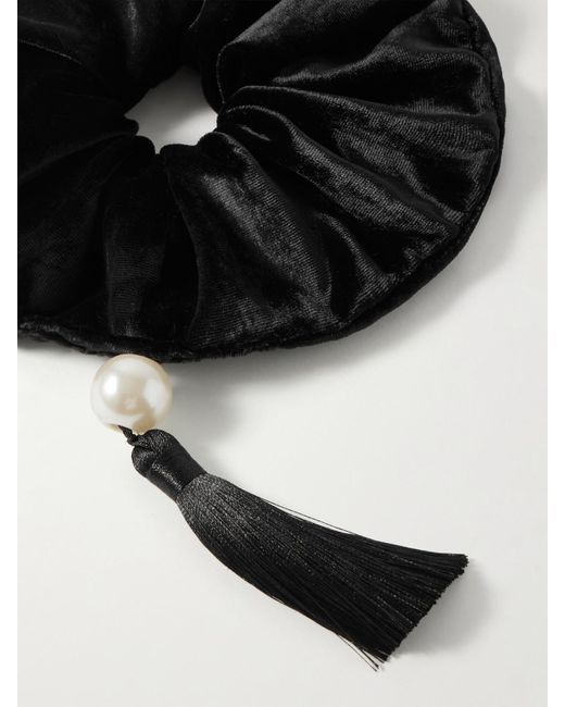 Jennifer Behr Black Isadora Haargummi Aus Samt Mit Kunstperle Und Troddel