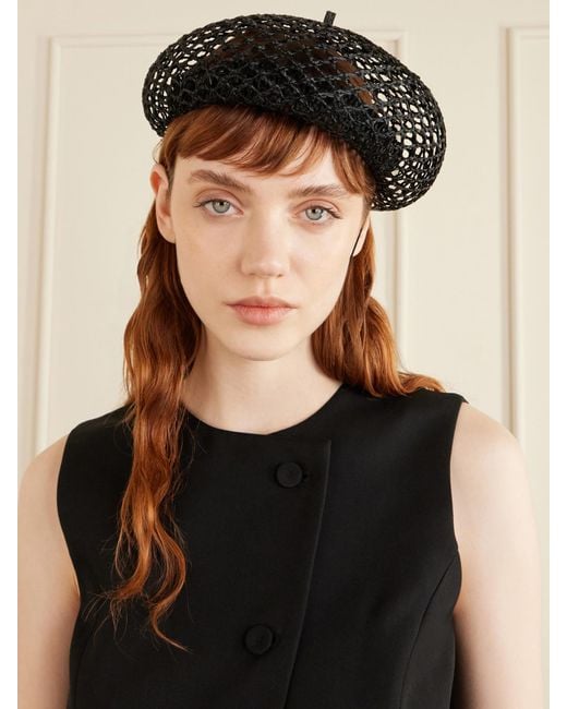 Gigi Burris Millinery Black Coco Open-Knit Straw Hat