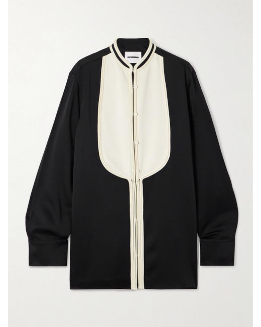 Jil Sander Black Zweifarbiges Oversized-Hemd Aus Crêpe Mit Paspeln