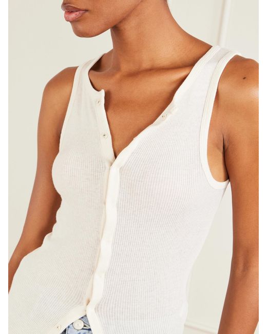 Auralee White Ribbed-Knit Cotton Tank