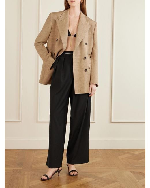 Dolce & Gabbana Natural Double-Breasted Oversized Woven Blazer