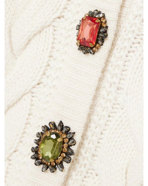 LaDoubleJ Natural Icon Portrait Crystal-Embellished Cable-Knit Wool-Blend Cardigan