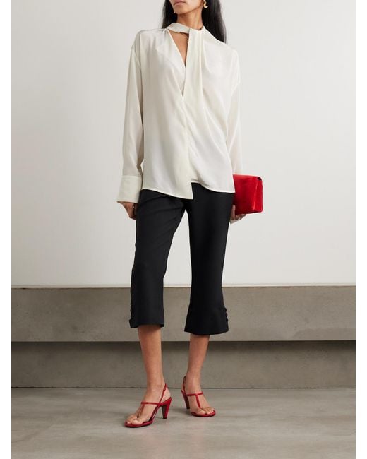 Victoria Beckham White Asymmetric Draped Silk Blouse