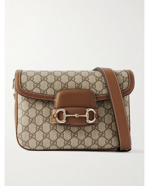Gucci Natural Horsebit 1955 Leather-Trimmed Printed Coated-Canvas Shoulder Bag