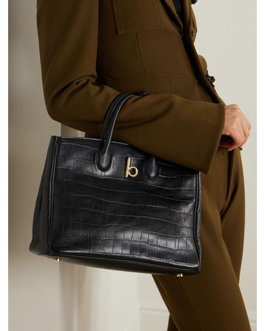 Burberry Black Tote Aus Leder Mit Krokodileffekt