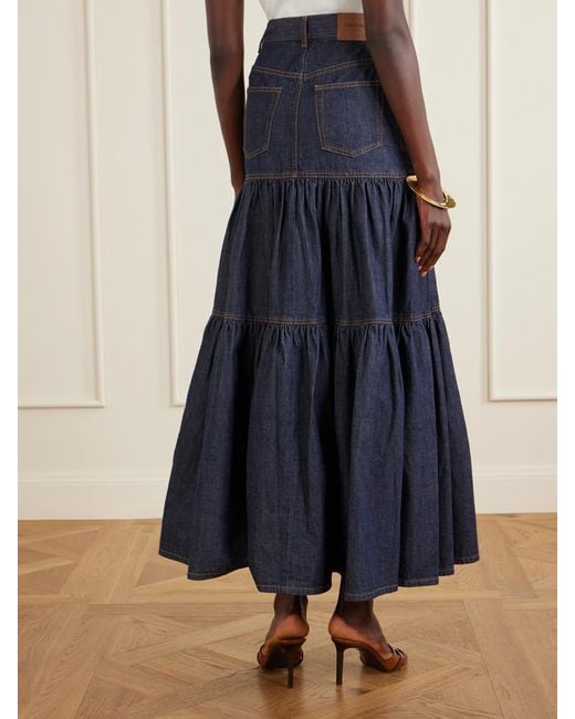 Saint Laurent Blue Tiered Denim Maxi Skirt
