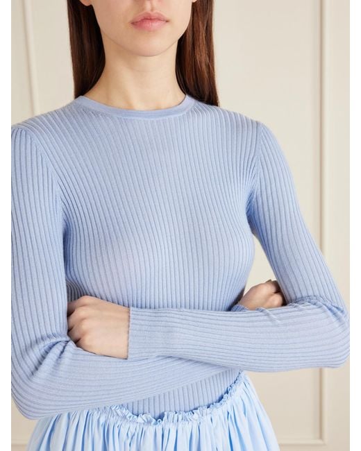Gabriela Hearst Blue Browning Knit, Ribbed Cashmere And Silk Blend Sweater