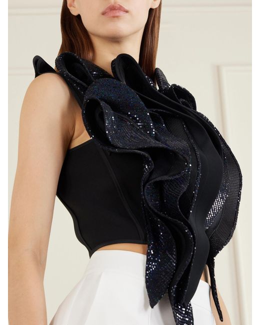 Maticevski Black Lavish Bodice Sequin-Embellished Georgette Blouse