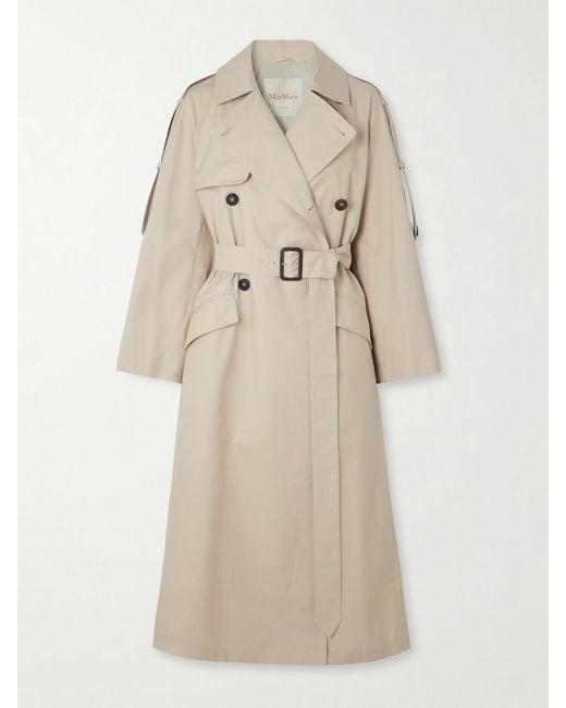 Max Mara Natural Delfino Double-Breasted Belted Cotton-Blend Twill Trench Coat
