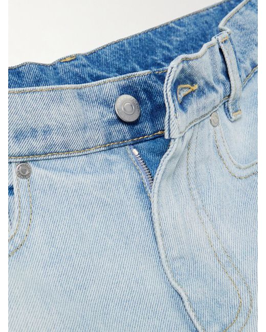 Stella McCartney Blue Paneled Distressed Mid-Rise Wide-Leg Jeans