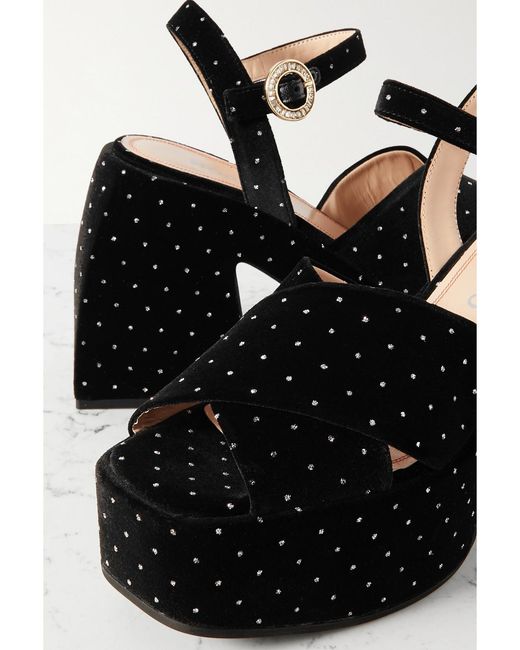 NODALETO Black Bulla Joni Crystal-Embellished Velvet Platform Sandals