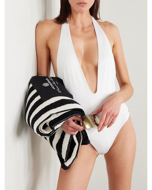 Kiki de Montparnasse White Echauffe Halterneck Swimsuit