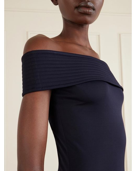 Alaïa Blue Off-The-Shoulder Stretch-Jersey Maxi Dress