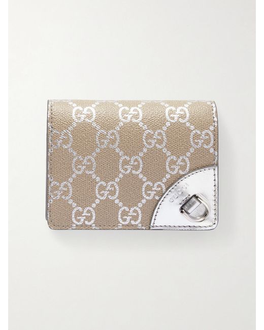 Gucci White Gg Emblem Small Metallic-Trimmed Printed Textured-Leather Wallet