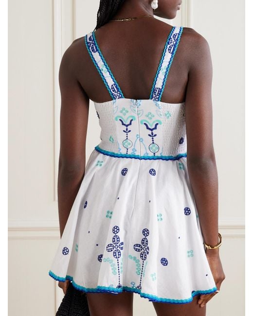 Charo Ruiz Blue Moli Shirred Broderie Anglaise Cotton-Blend Mini Dress