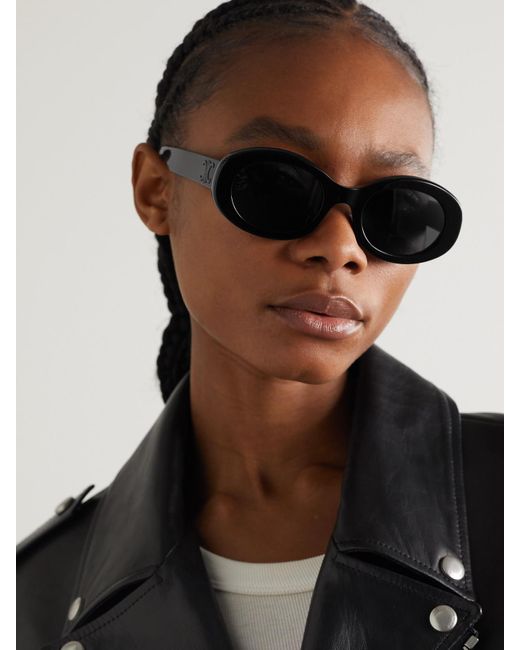Lunettes De Soleil Ovales En Acétate Triomphe Céline en coloris Black