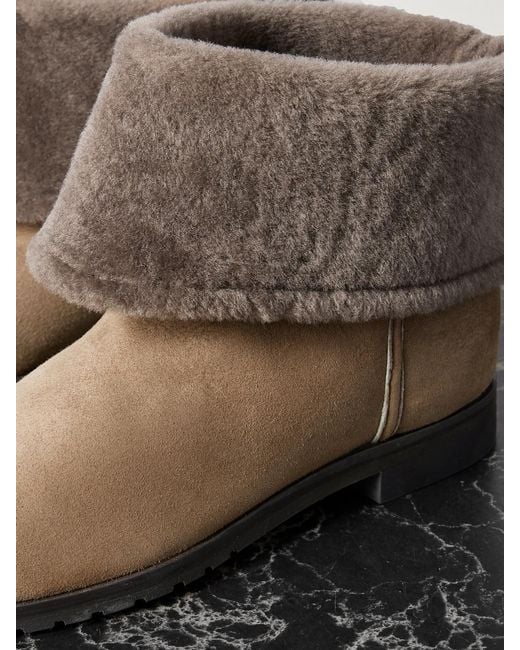 Totême Brown Shearling-Trimmed Suede Ankle Boots