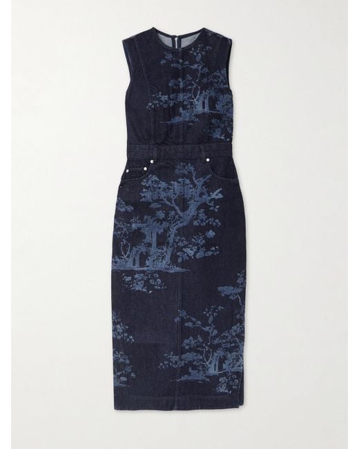 Erdem Blue Midikleid Aus Bedrucktem Denim