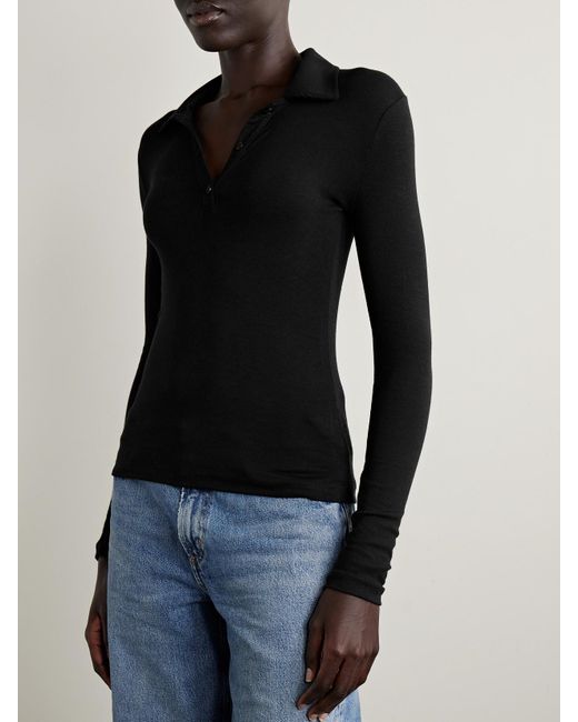 Agolde Black Amos Stretch-Lyocell Polo Shirt