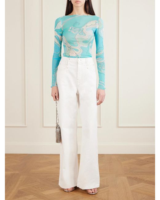 Emilio Pucci Blue Printed Stretch-Tulle Top