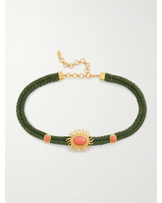 Sonia Petroff Green Sun Embellished Braided Suede Belt