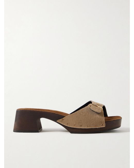 Khaite Natural Britt Buckled Calf Hair Mules