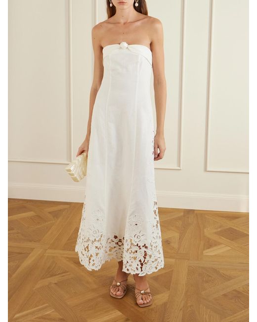 Cult Gaia White Kellan Embroidered Linen Midi Dress