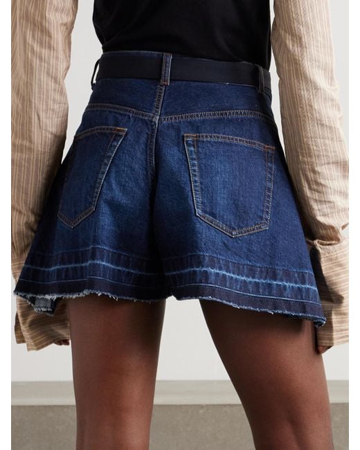 Sacai Blue Shorts Aus Denim Und Shell Mit Falten Und Gürtel