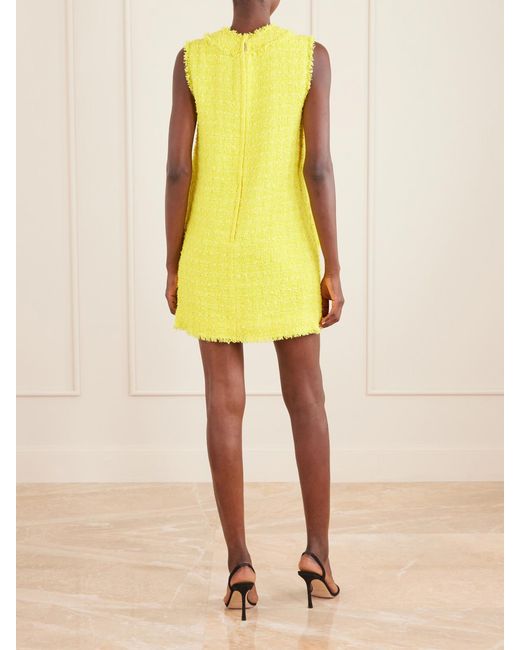 Dolce & Gabbana Yellow Satin-Trimmed Tweed Mini Dress