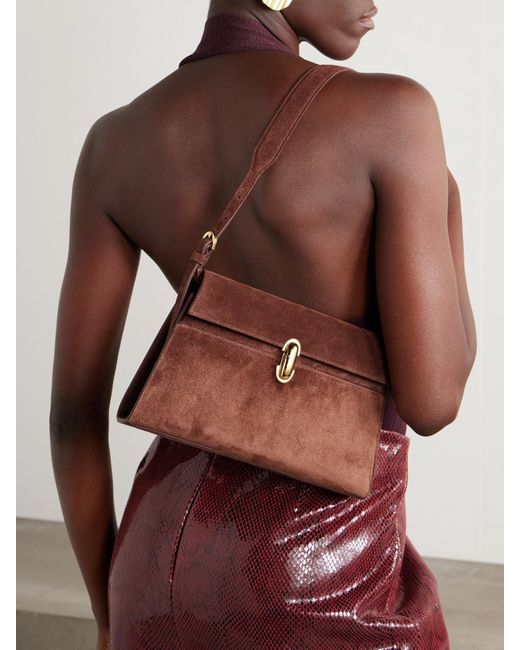 SAVETTE Brown Symmetry Schultertasche Aus Veloursleder