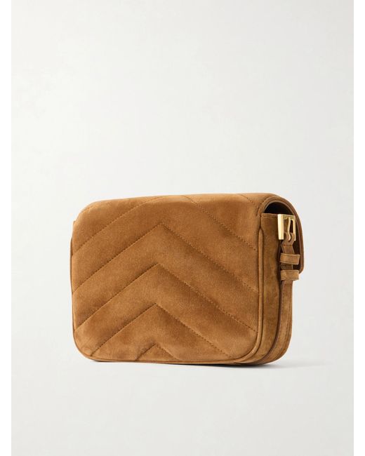 Saint Laurent Brown Loulou Cassandre Embellished Suede Shoulder Bag