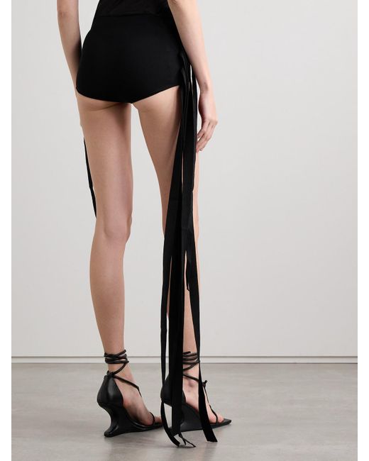 Ann Demeulemeester Black Xana Buckled Fringed Stretch-Crepe Shorts