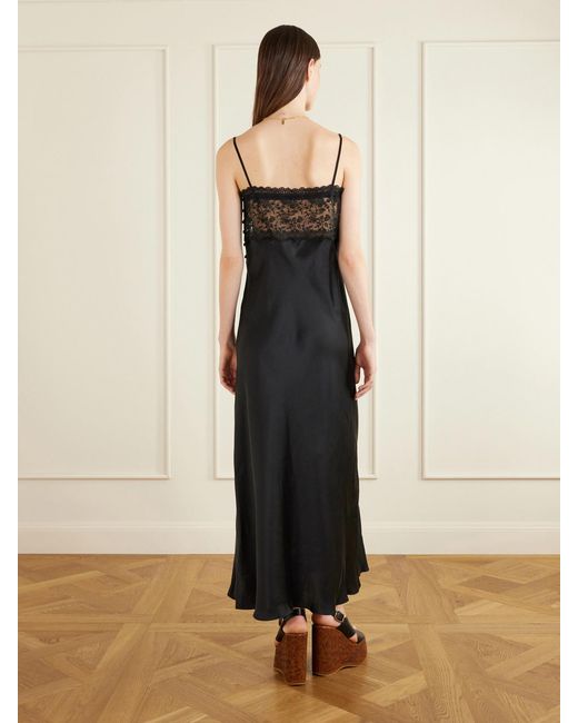 Chloé Black Lace-Trimmed Silk-Satin Midi Dress
