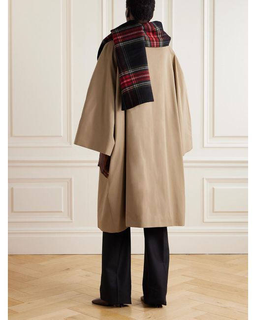 Marie Adam-Leenaerdt Natural Oversized Checked Scarf-Detailed Cotton-Gabardine Coat
