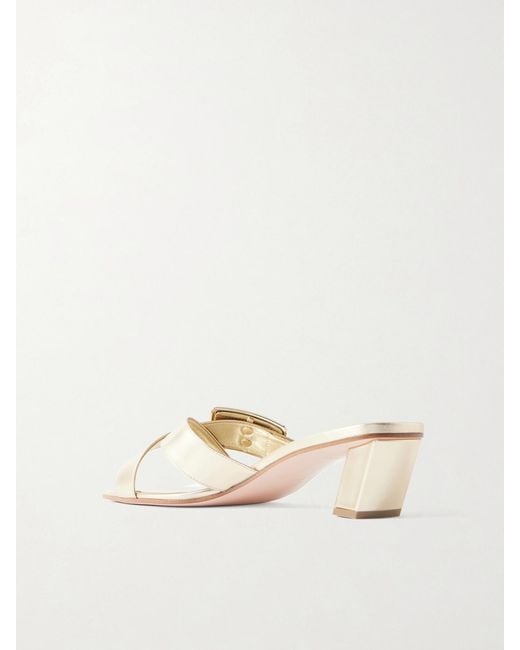 Roger Vivier Natural 45 Buckled Metallic Leather Mules