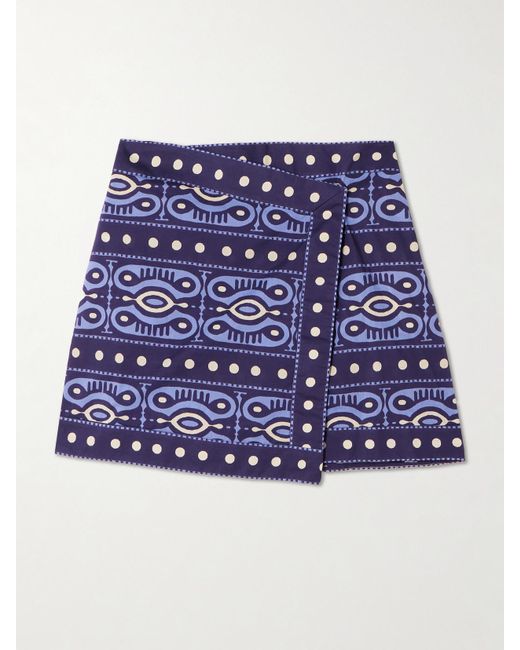 Mini-Jupe Portefeuille En Coton Imprimé Hunting Roots Johanna Ortiz en coloris Blue