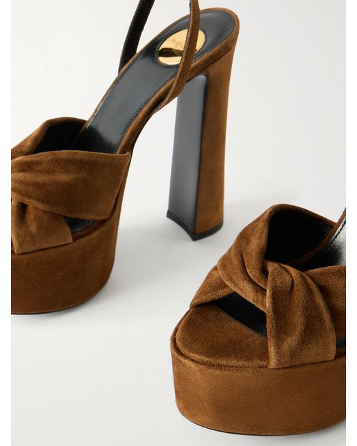 Saint Laurent White Franciane Suede Platform Sandals