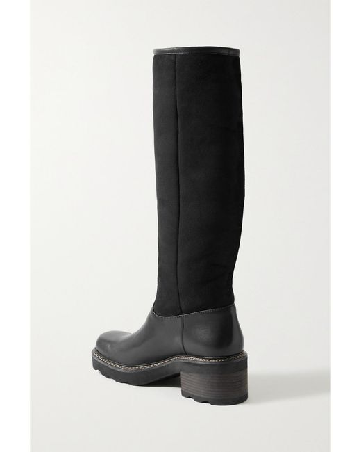Gabriela Hearst Black Vylos Shearling-Lined Suede And Leather Knee Boots